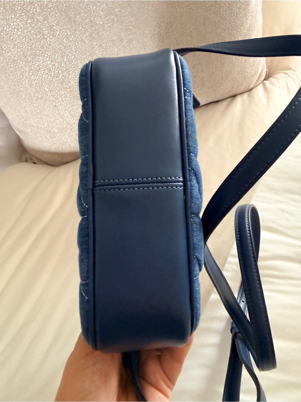 Coach Denim Quilted Crossbody Bag in Navy Blue with Silver Hardware - Picture 5 of 7